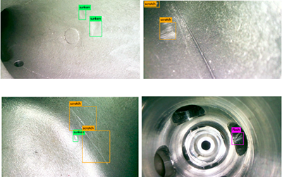 AI智能識別系統內窺鏡損傷自動識別示例：裂縫、缺損、腐蝕、嚴重積碳、凹陷等